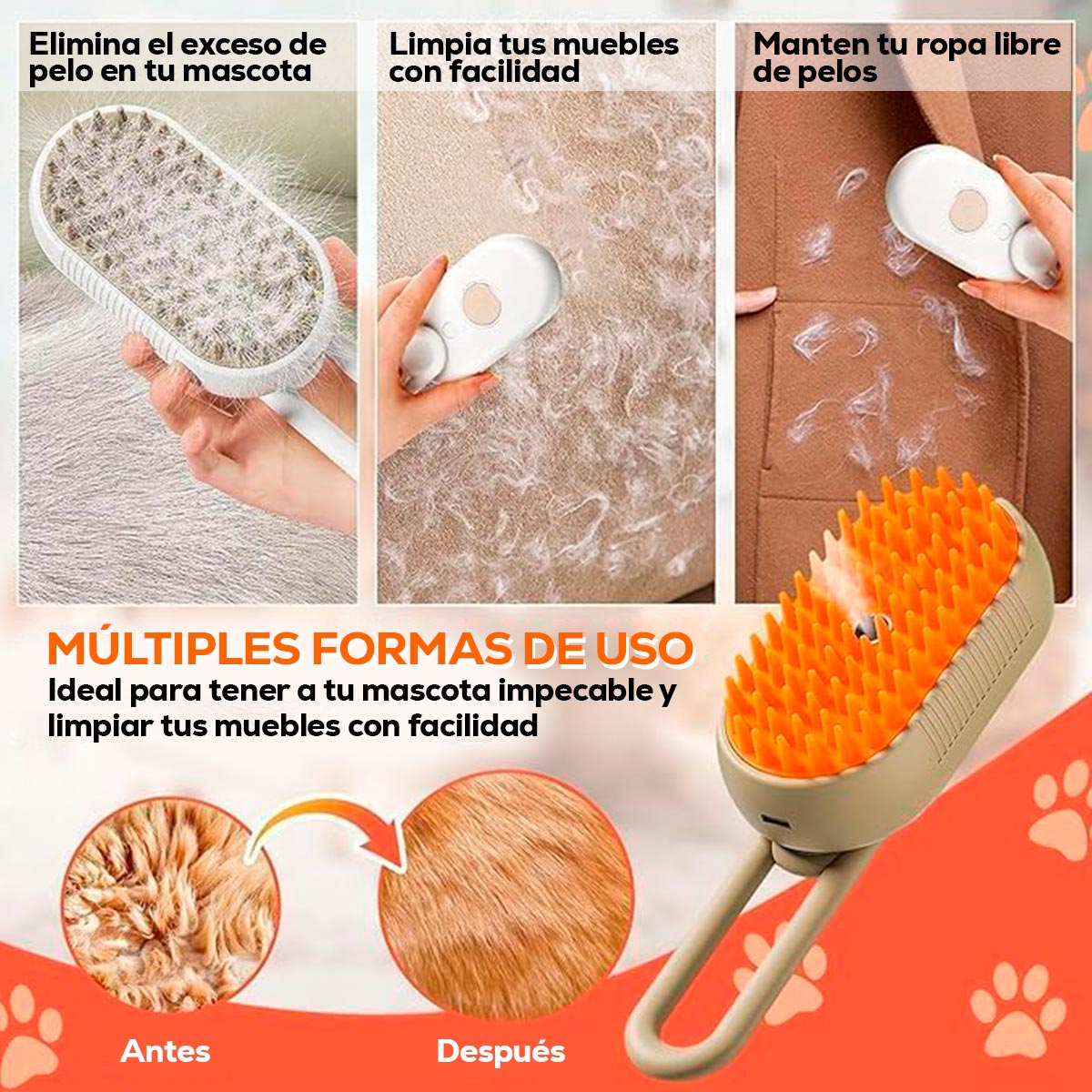 Cepillo a Vapor 3 en 1 para Mascotas - Utilicom
